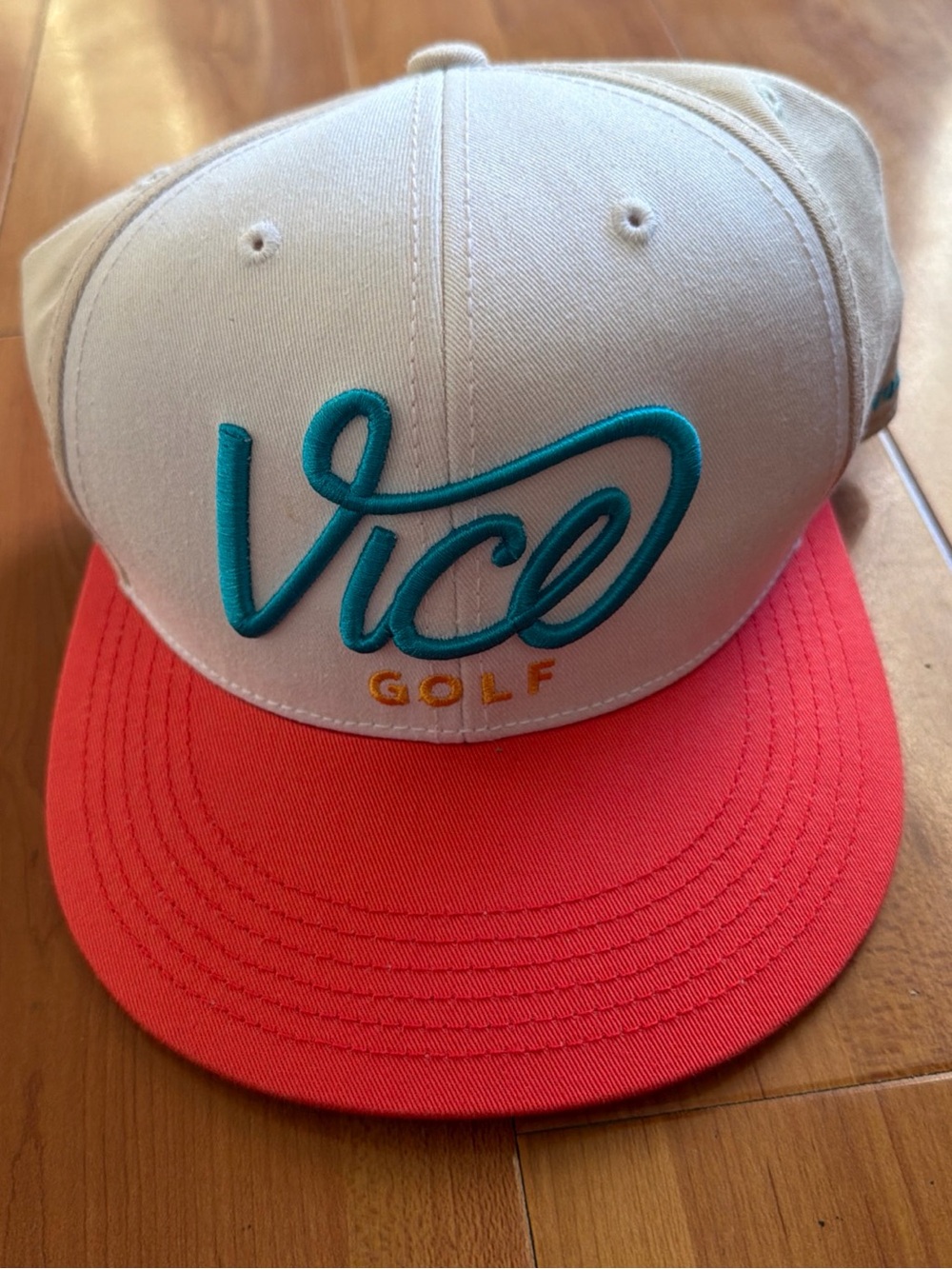 Two-Tone Snapback Hat — Cream Crown with Coral Brim